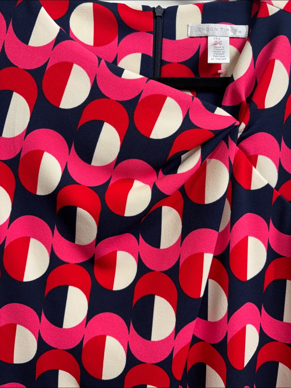 London Times Vibrant Pink and Navy Long Sleeve Dress - Picture 6 of 12